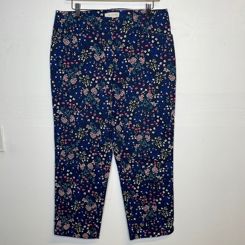 Talbots Womens Cropped Pants Floral Print Mid Rise Pockets Straight Leg